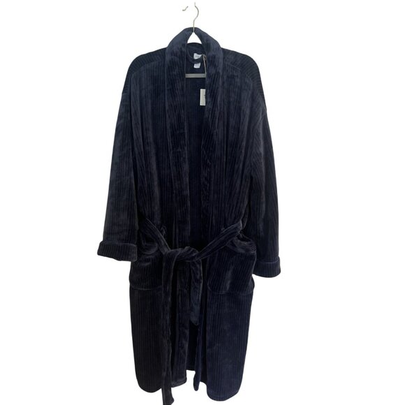 World Market NEW Plush Fleece Bathrobe Shawl Collar Soft Men’s OS Navy Blue - Picture 1 of 8